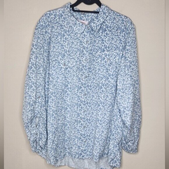 Molly & Isadora log sleeve button down floral plus size 3X lyocell top - Picture 1 of 6
